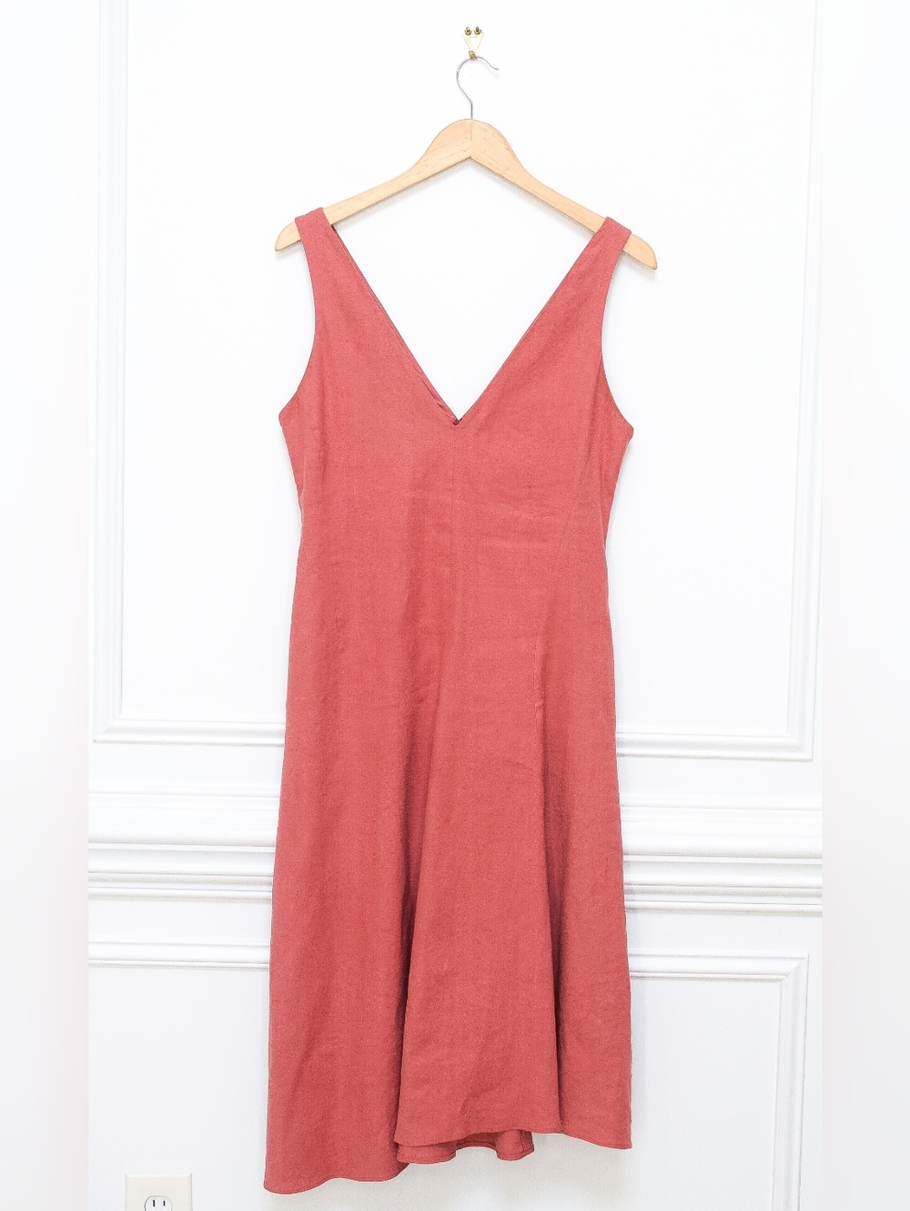 Theory Tadayon Linen Asymmetrical Midi Dress Terracotta Orange A-Line Size 4 - Picture 3 of 10